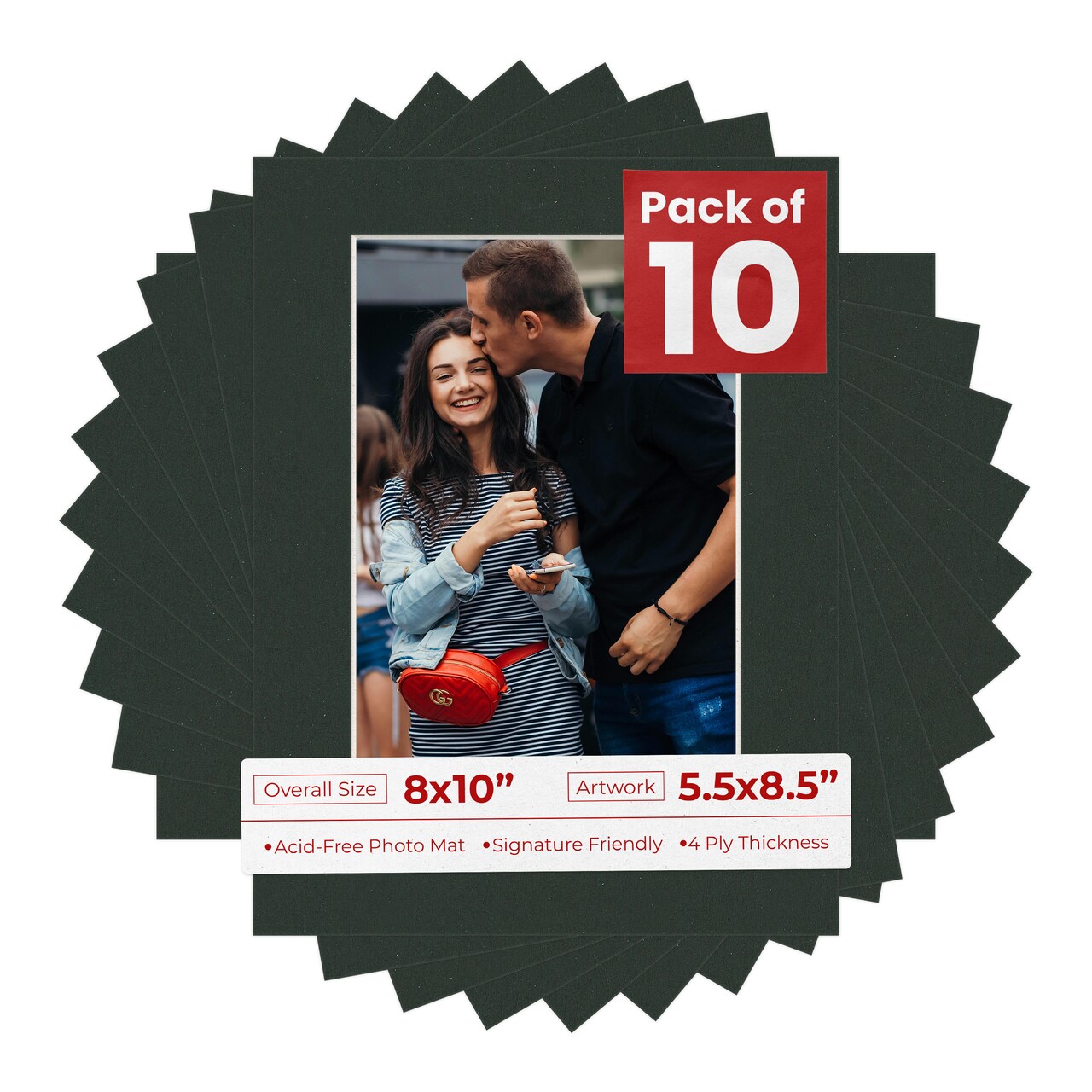 Textured Black Mat Board for 8x10 Frames - Fits 5.5x8.5 Photos